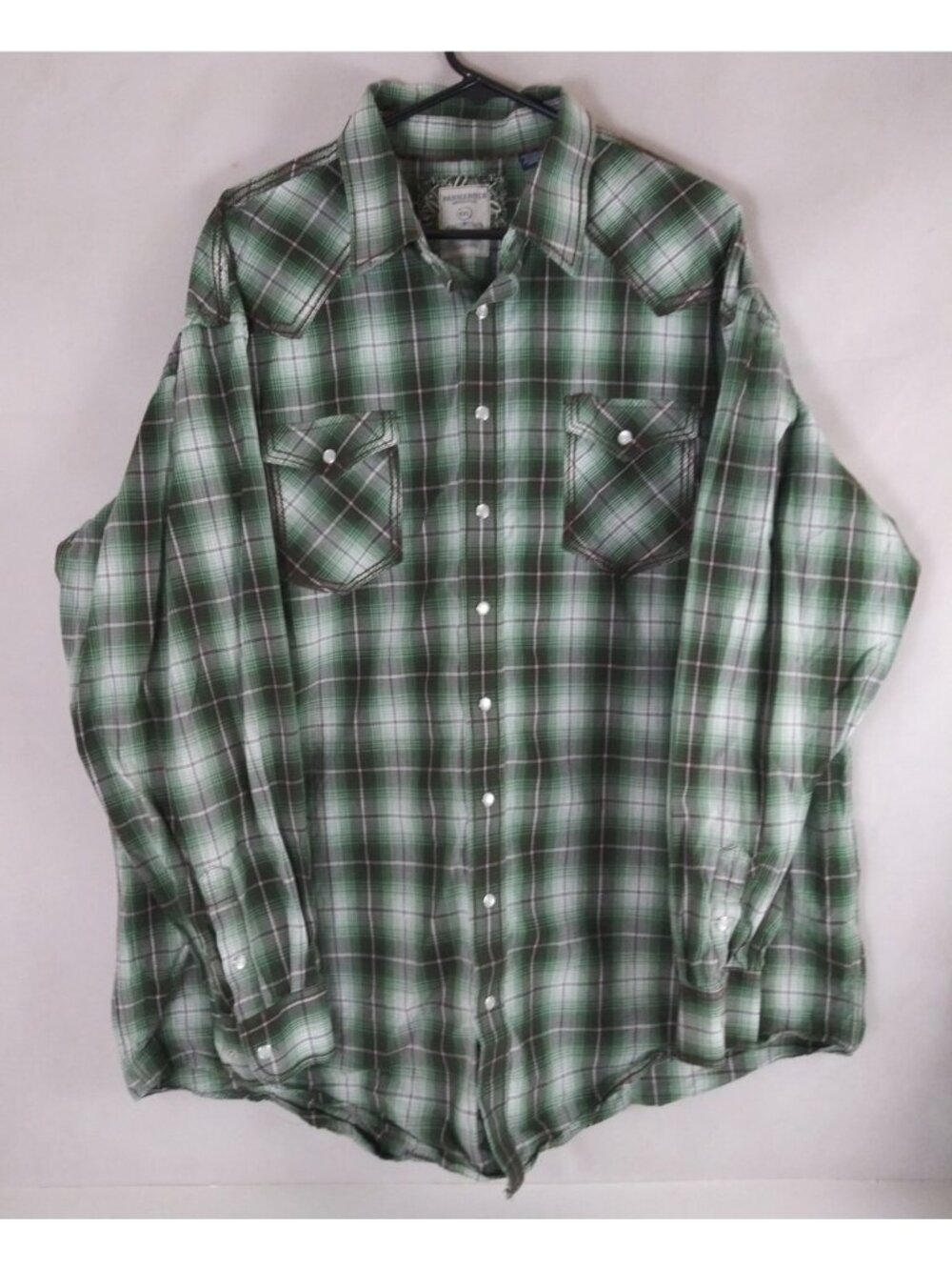 Panhandle Rough Stock Men's Green Plaid Pearl Snap Shirt XXL